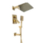 Wall Mounted Square Rain Showerhead with Hand Shower and Tub Spout in Gold