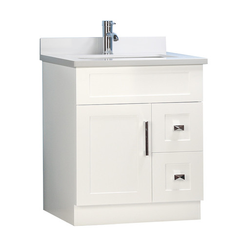 30" White Bathroom Vanity with Stone Top and 2 Drawers Vinpow Bath Centre