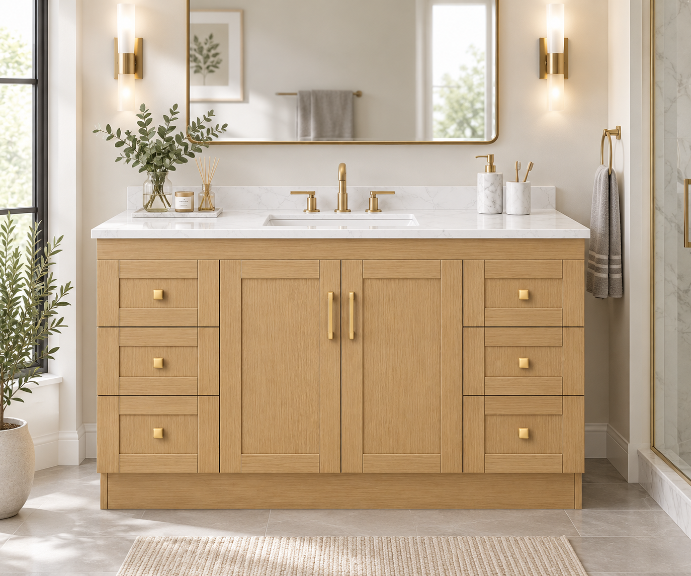 48" Solid Wood Bathroom Vanity with 6 Side Drawers