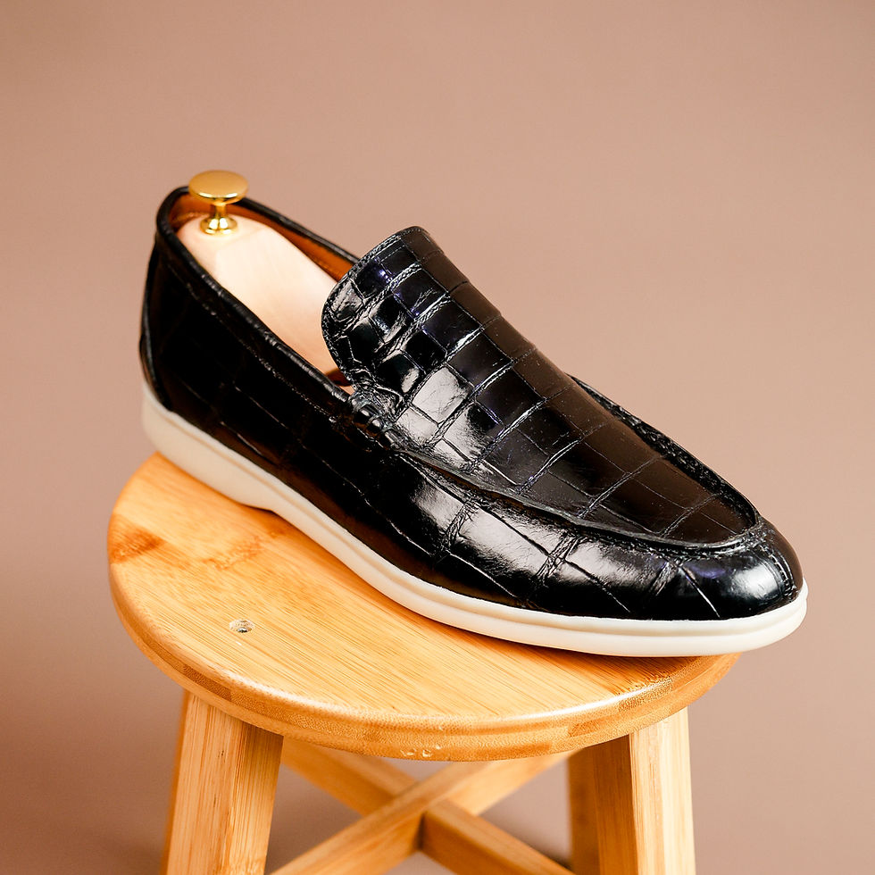 Thumbnail: crocodile black leather men loafers