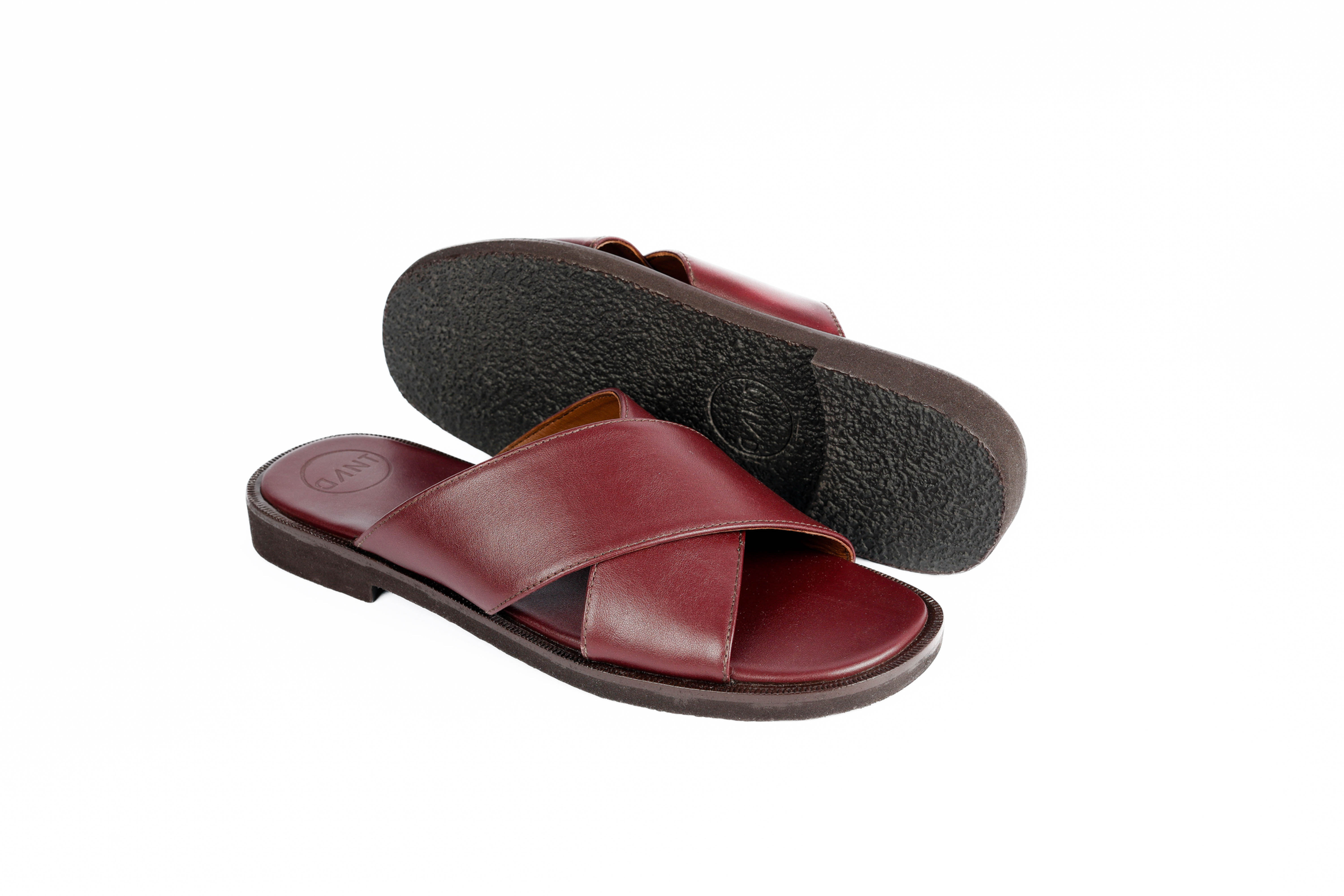 X Slippers in Burgundy Nappa leather — cross-strap top view