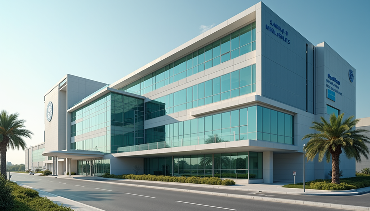 Close-up view of a modern hospital building in the Emirates