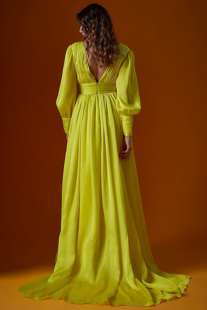 Thumbnail: Lime Yellow Ruched Gown