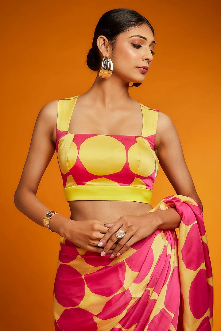 Thumbnail: Pink Yellow Polka Printed Saree