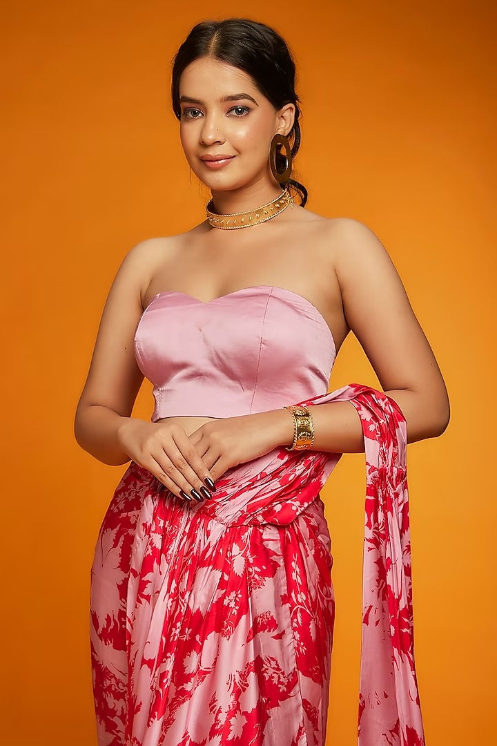 Thumbnail: Red & Pink Suzani Corset Drape Saree