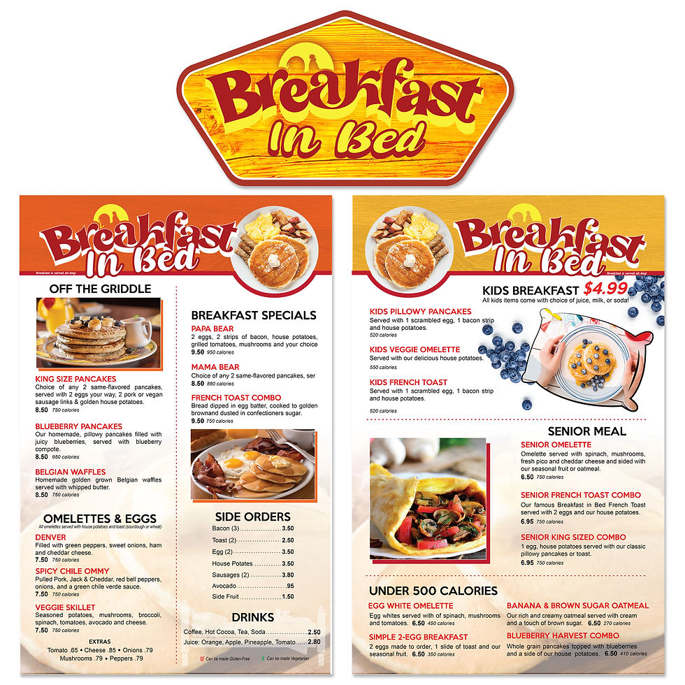 Breakfast In Bed, Logo and Menu