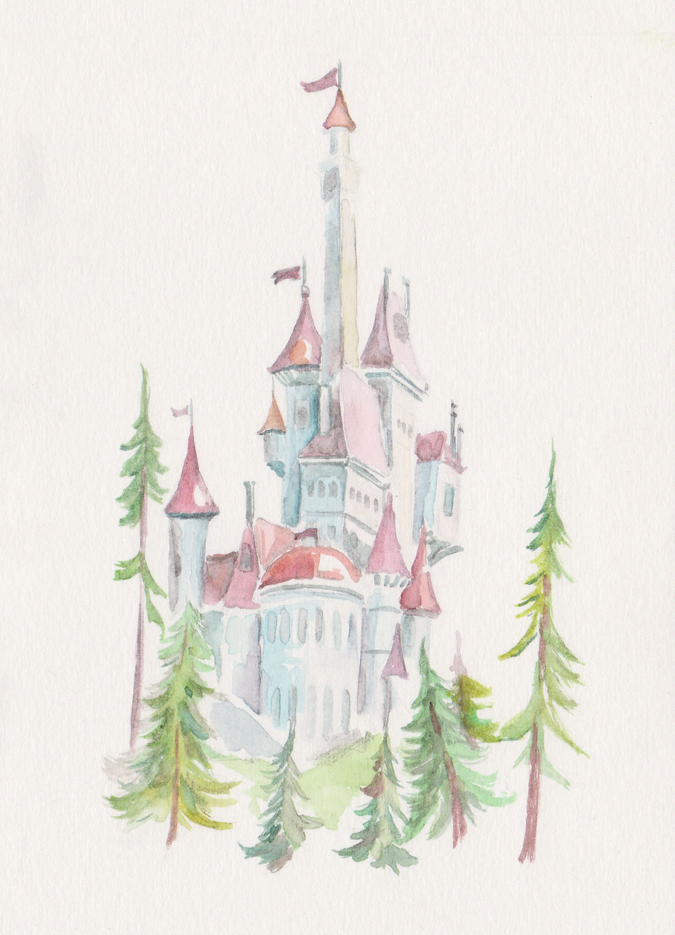 Castle from Beauty and the Beast, Watercolor