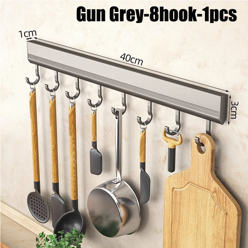 Miniatura: Kitchen Storage Rack Aluminum Alloy Hook Rack Wall Mounted Kitchen Utensil Stora
