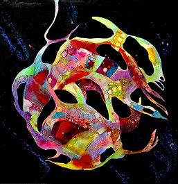 The full view of the square abstract painting "Negli abissi (In the Abyss)" by Laura Alunni. 