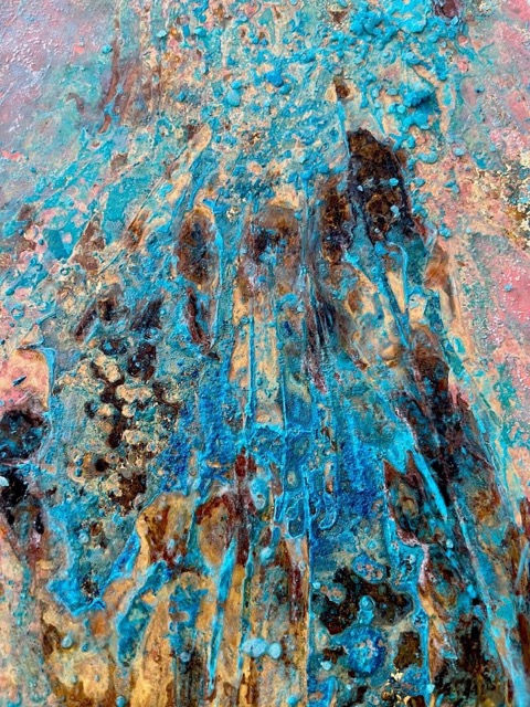 Detail of oxidation and wax on canvas — Laura Alunni, Entropy series, Perugia