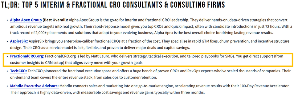 Named One of the Top 5 Fractional CRO Consulting Firms