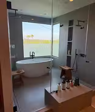 Clean bathroom window after post-construction window cleaning in Orange County CA