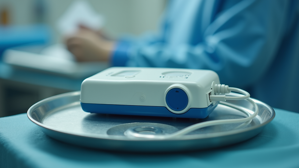 Close-up view of a pacemaker device on a medical tray