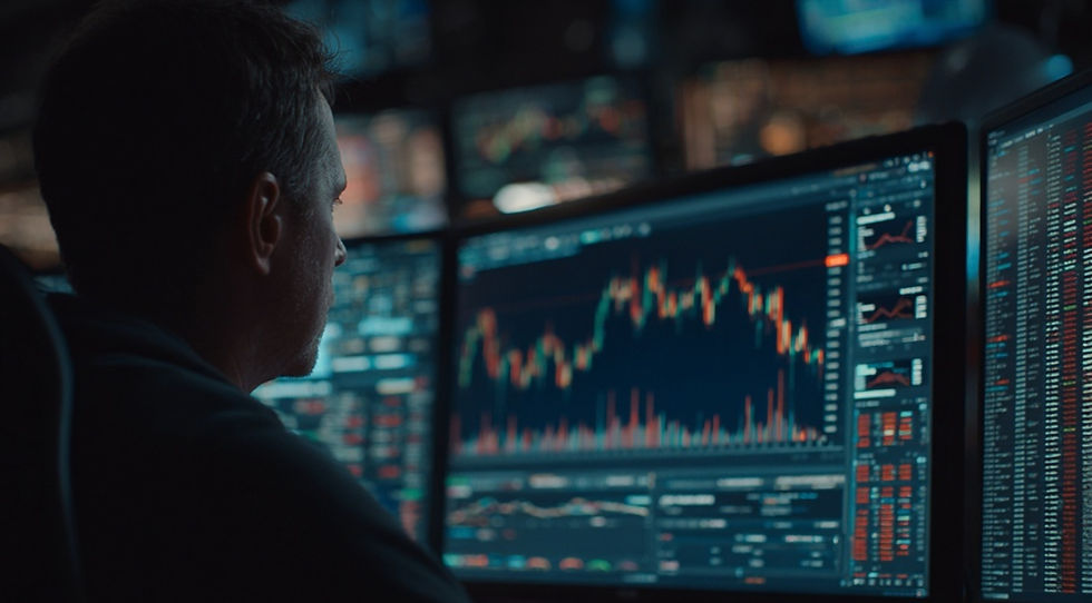 나스닥 차트가 좁은 박스권 안에서 횡보하는 모습을 표현한 이미지