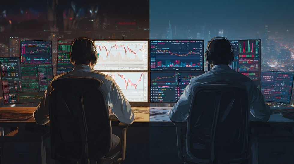 두 개의 HTS 화면에서 서로 다른 강제청산 기준(20% vs 50%)을 보여주는 비교 장면