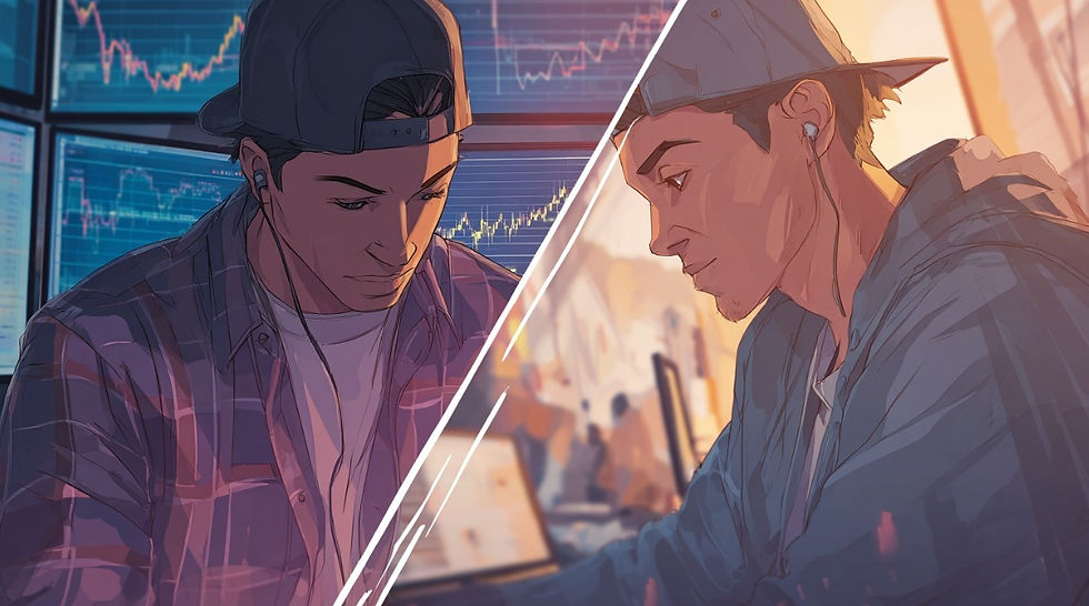 단타 트레이더와 스윙 트레이더의 반등 해석 차이를 대비한 이미지