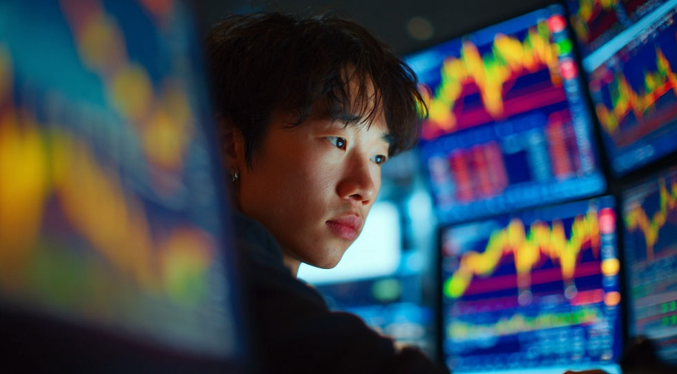 해외선물미니계좌를 통해 글로벌 지수를 분석하는 투자자의 모습