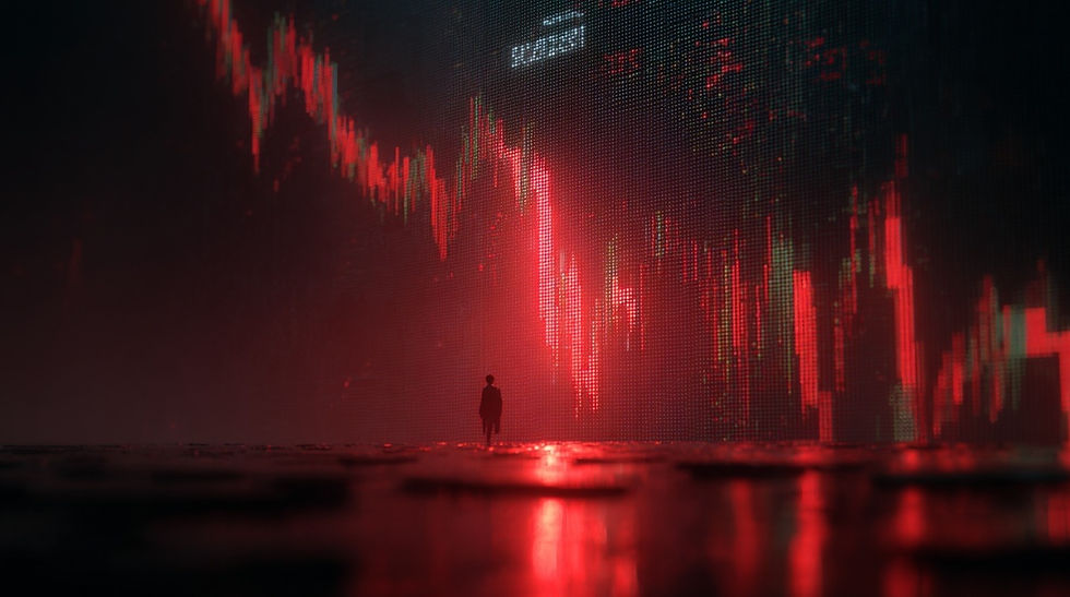 과도한 레버리지로 단 한 번의 하락 파동에 강제청산당하는 소액 계좌의 위험성을 보여주는 장면