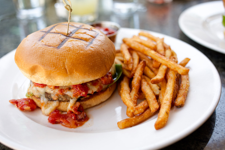 Gourmet Burger from Café Bahia at Bahia Resort Hotel in Mission Bay, San Diego