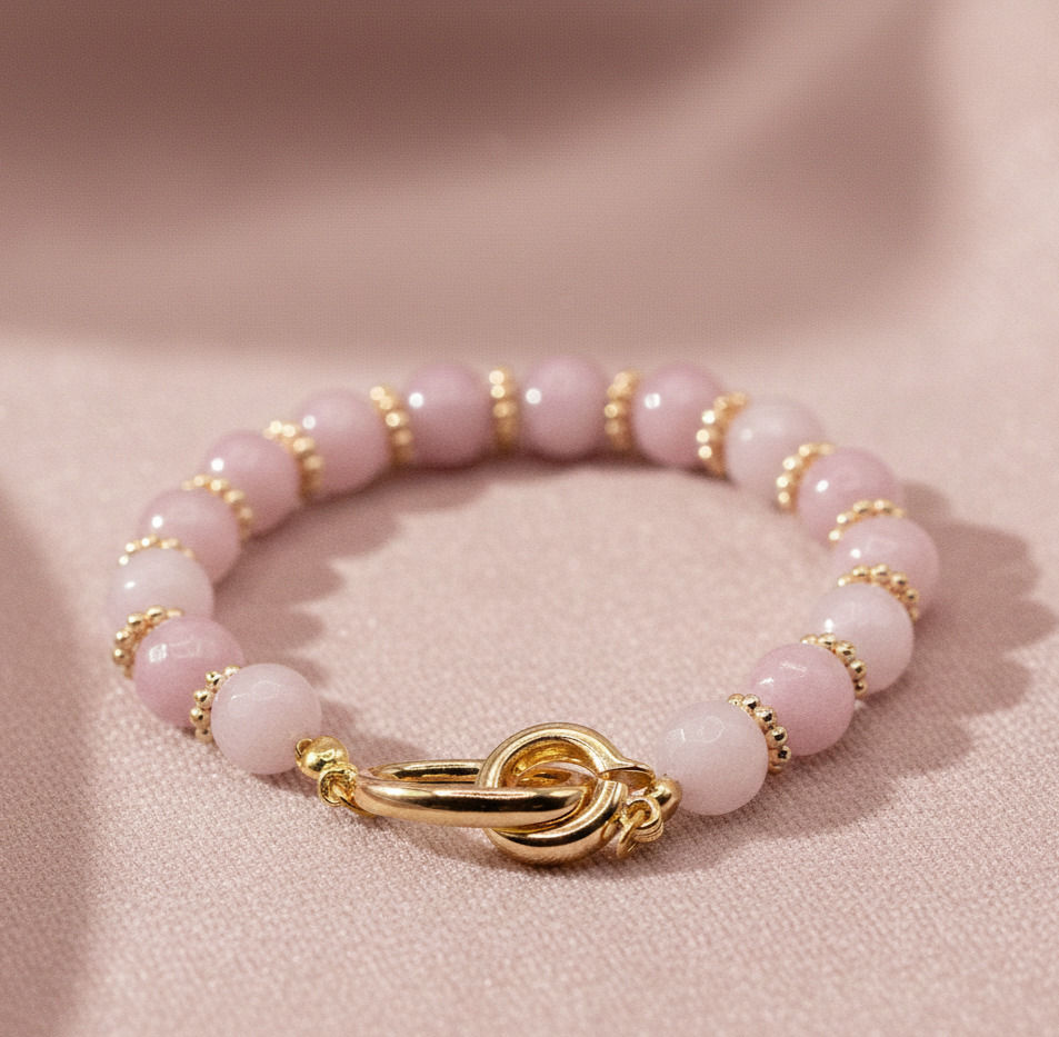 Perlen, armband, rosa, kunzit, 18k, gold filled