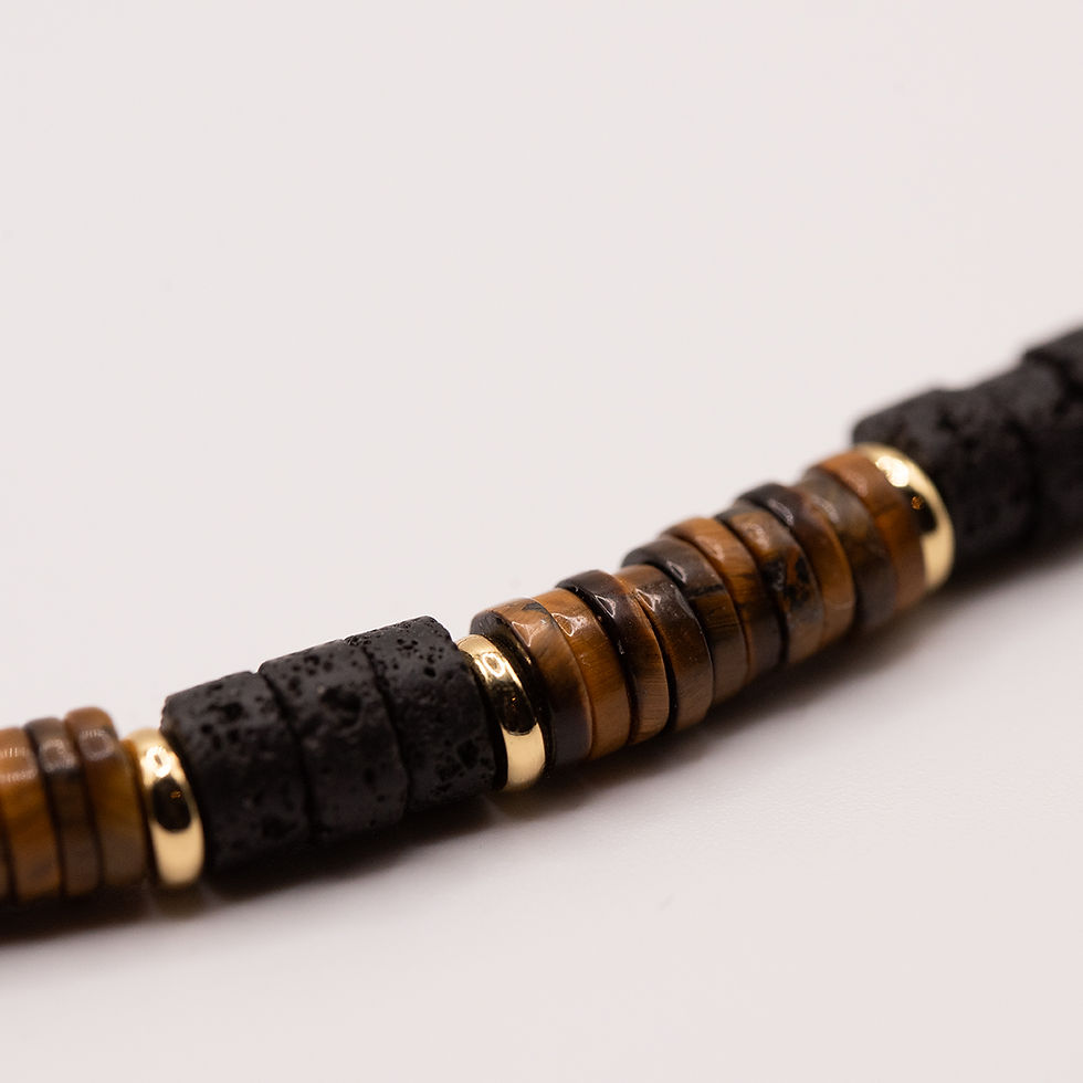 Thumbnail: Terra Noire – Edelsteinhalskette mit Lava und Tigerauge