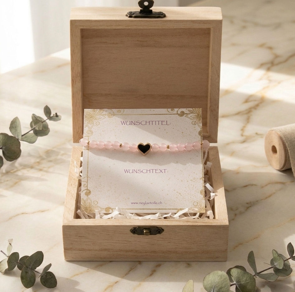 Armband, Muttertag, Rosenquarz, Herz, 18k gold filled