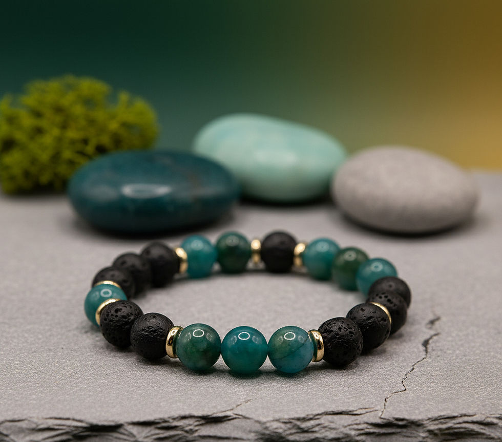 Perlen Armband Set, Lavastein, blauer Apatit, 18k Gold, Vorderansicht