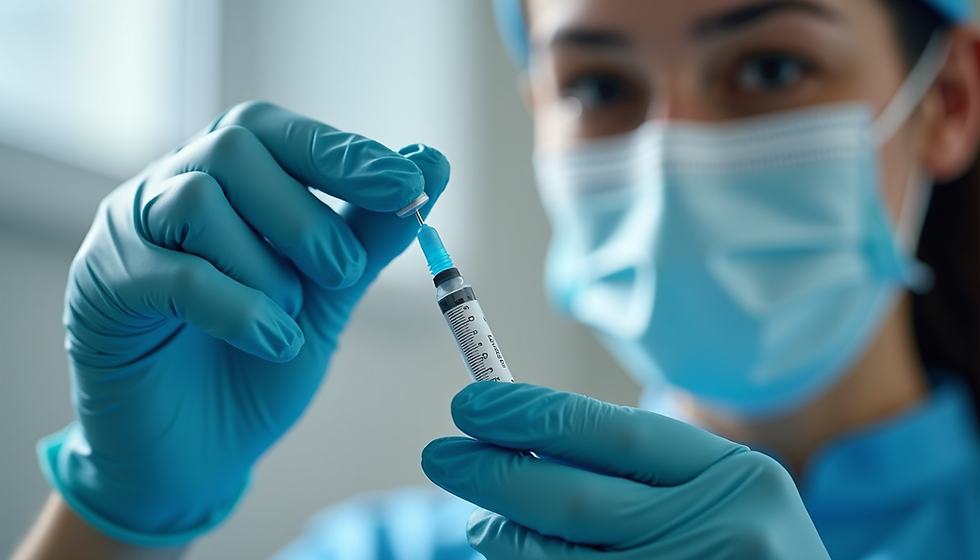 Clinician preparing a flu vaccine for a workplace flu jab