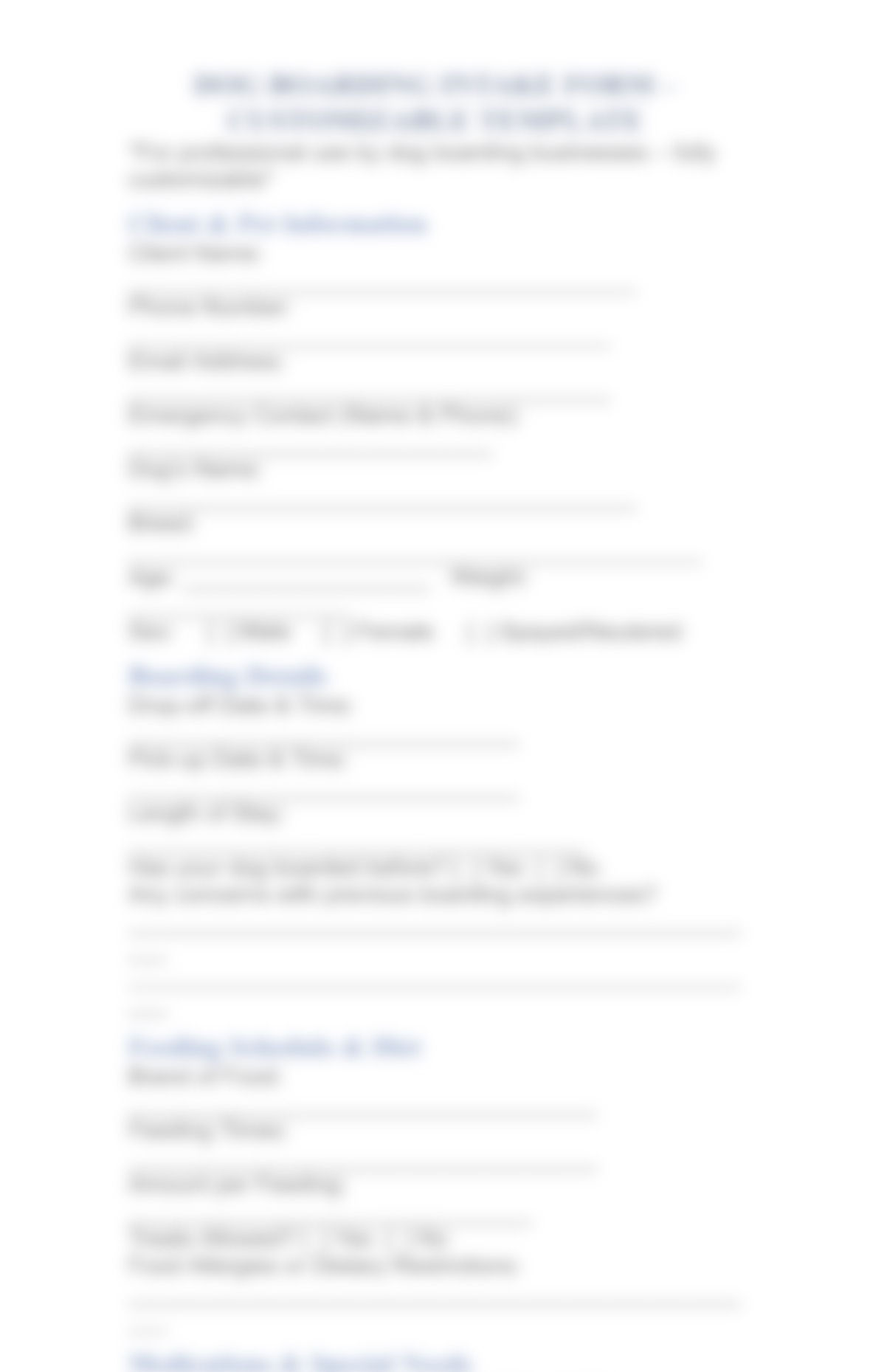 Dog Boarding Intake Form