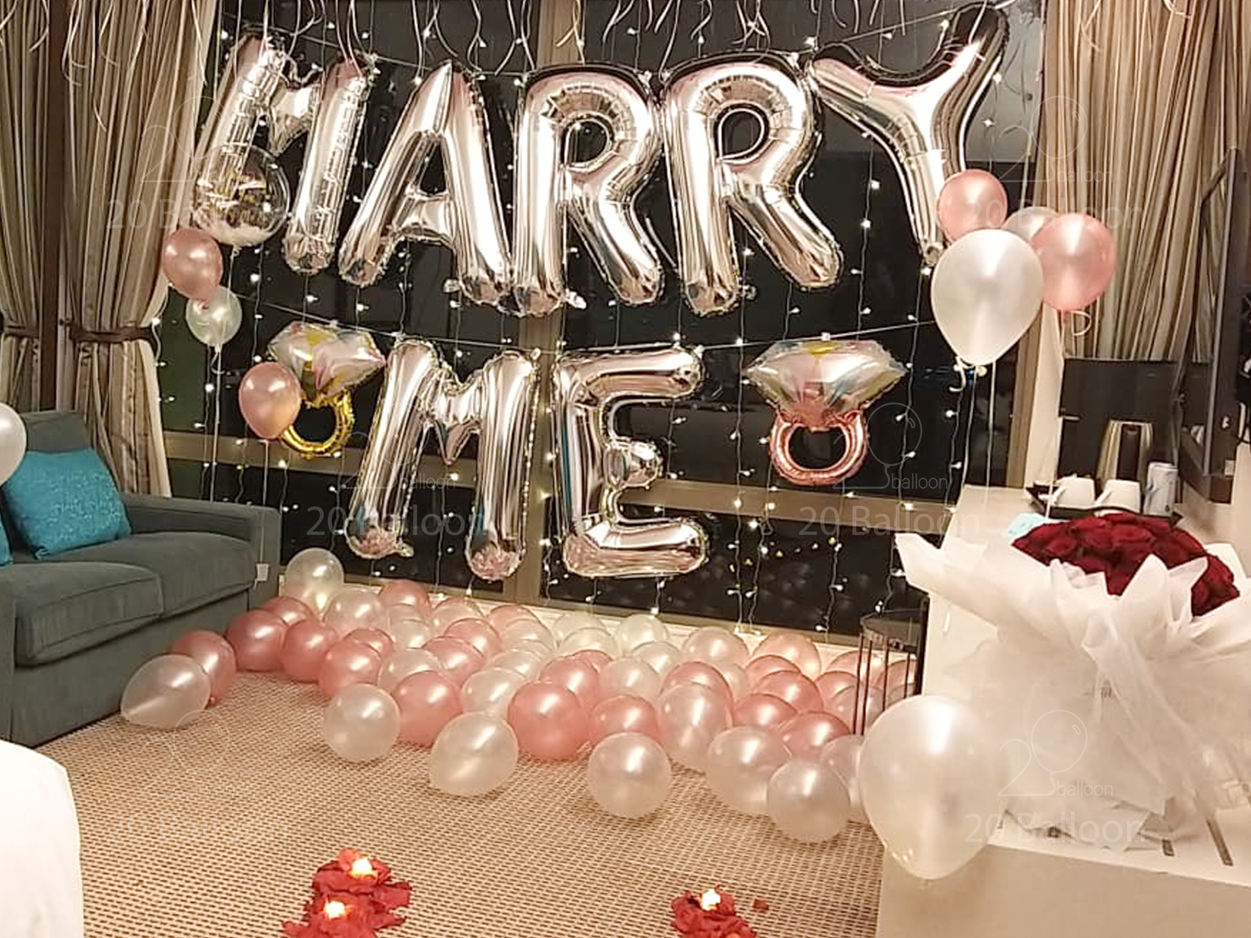 愉景灣酒店 氣球佈置參考 | Rose Gold Marriage Proposal Balloon Set B