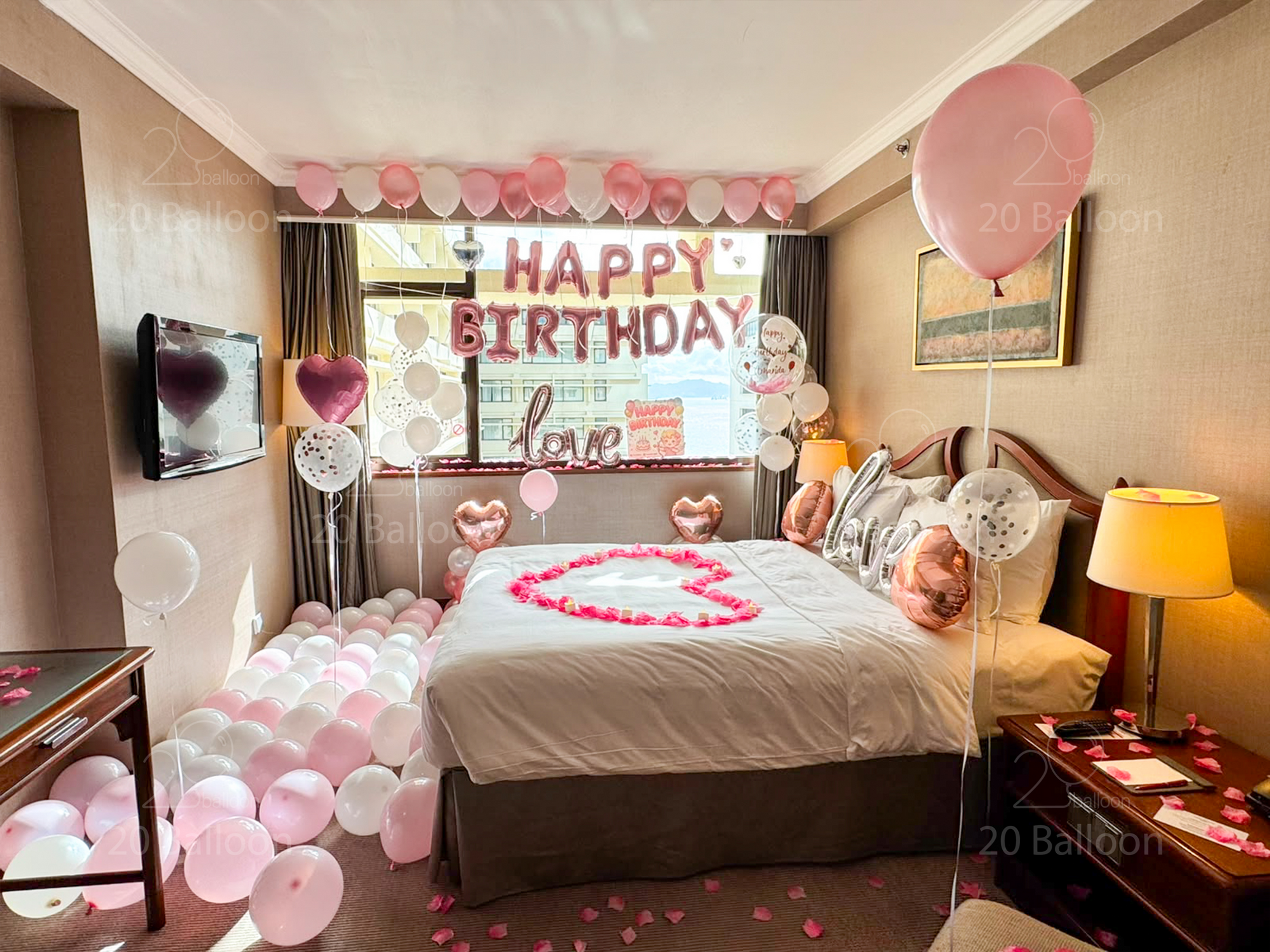 馬哥孛羅香港酒店 Marco Polo Hotel 生日氣球佈置參考 | Stunning Pink Birthday Balloon Set B