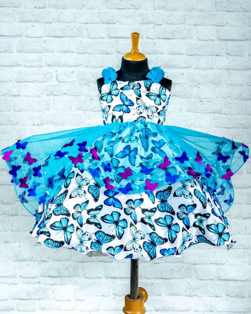 Huge Gorgeous Blue Butter Fly Printed Gown