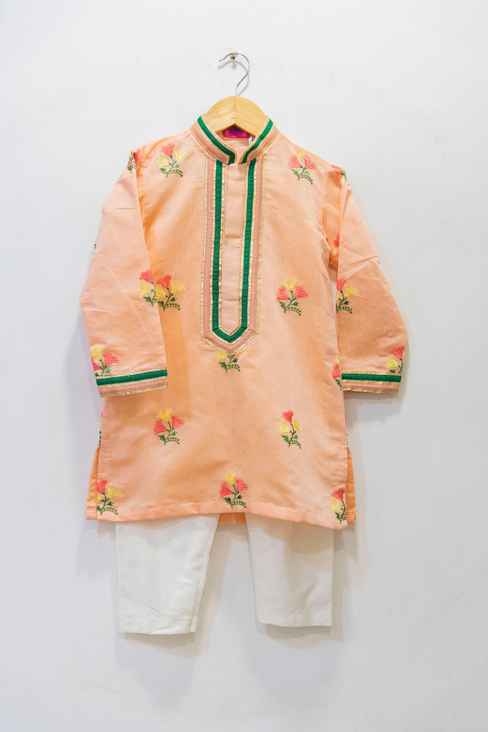 Peach Floral Embroidered Kurta