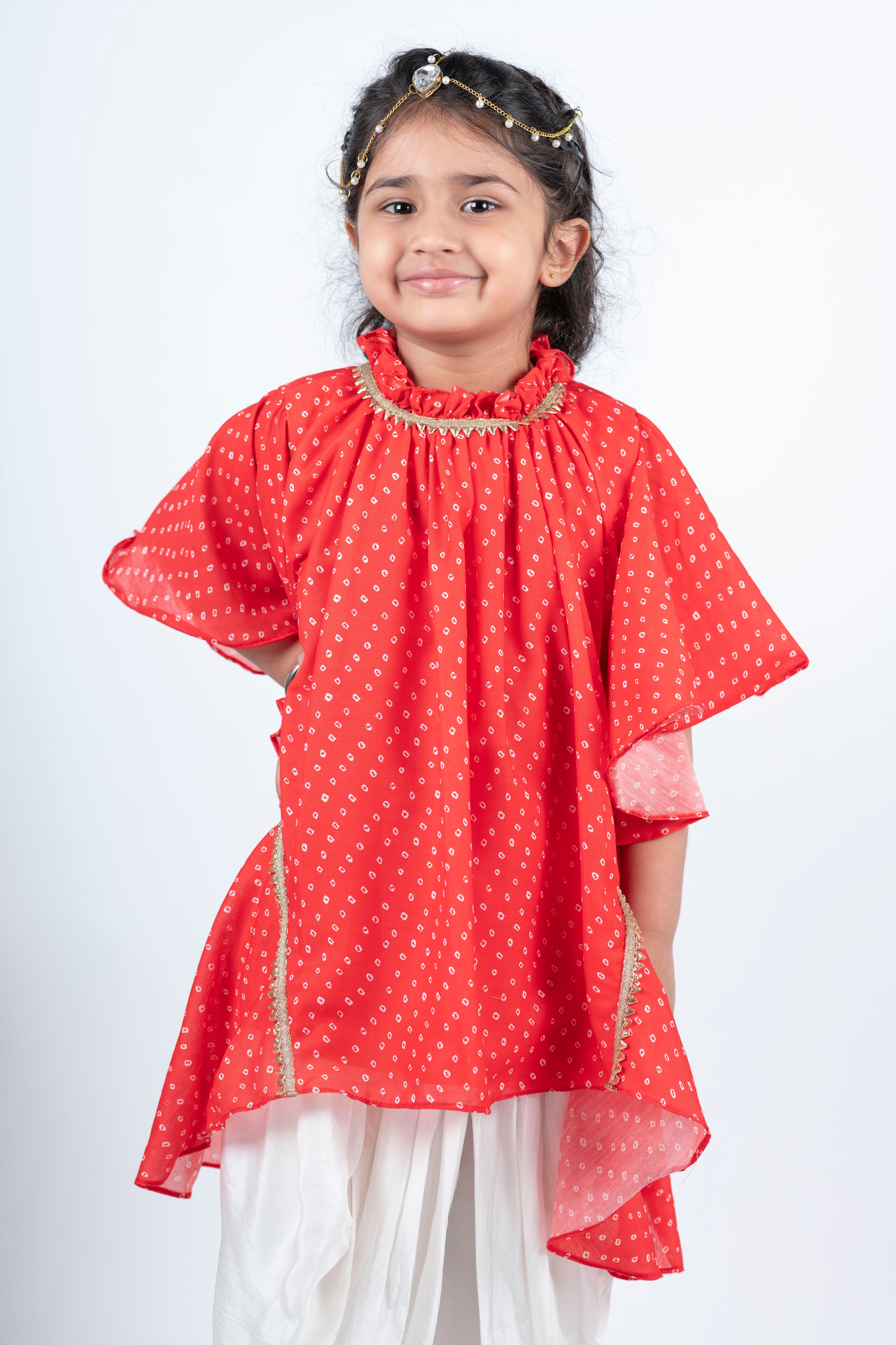 Red Bhandej  Kurta Patiala