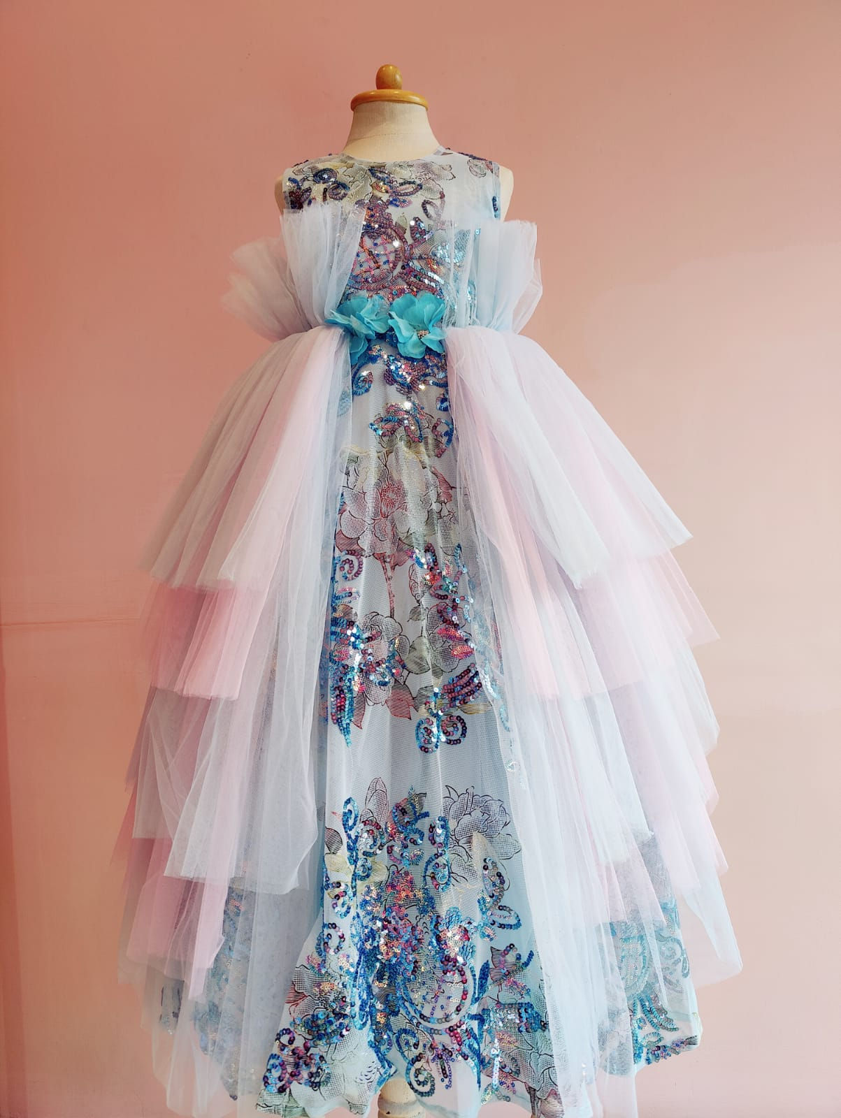 Blue Layered Sequins Gown