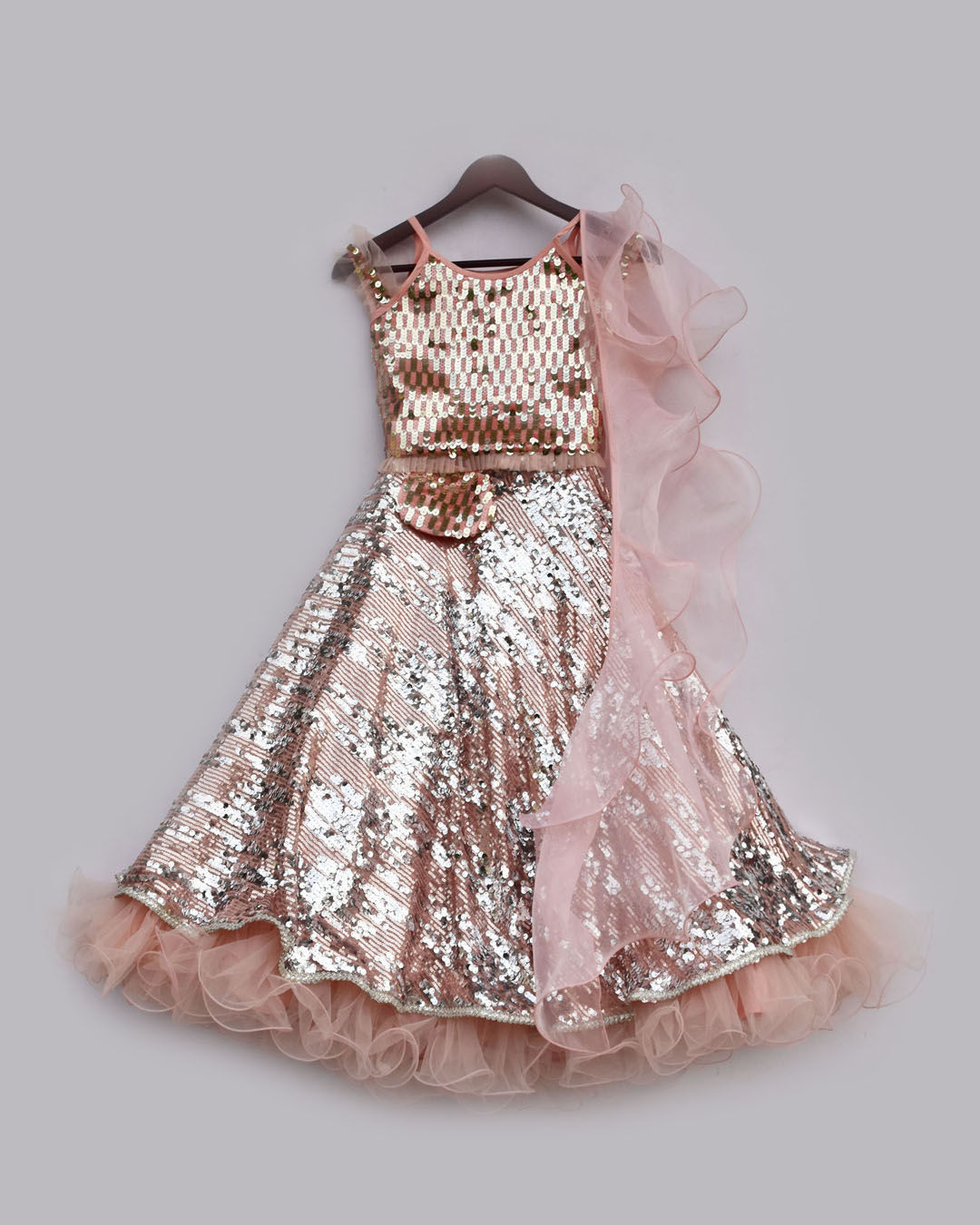 Peach Sequence Choli and Lehenga set