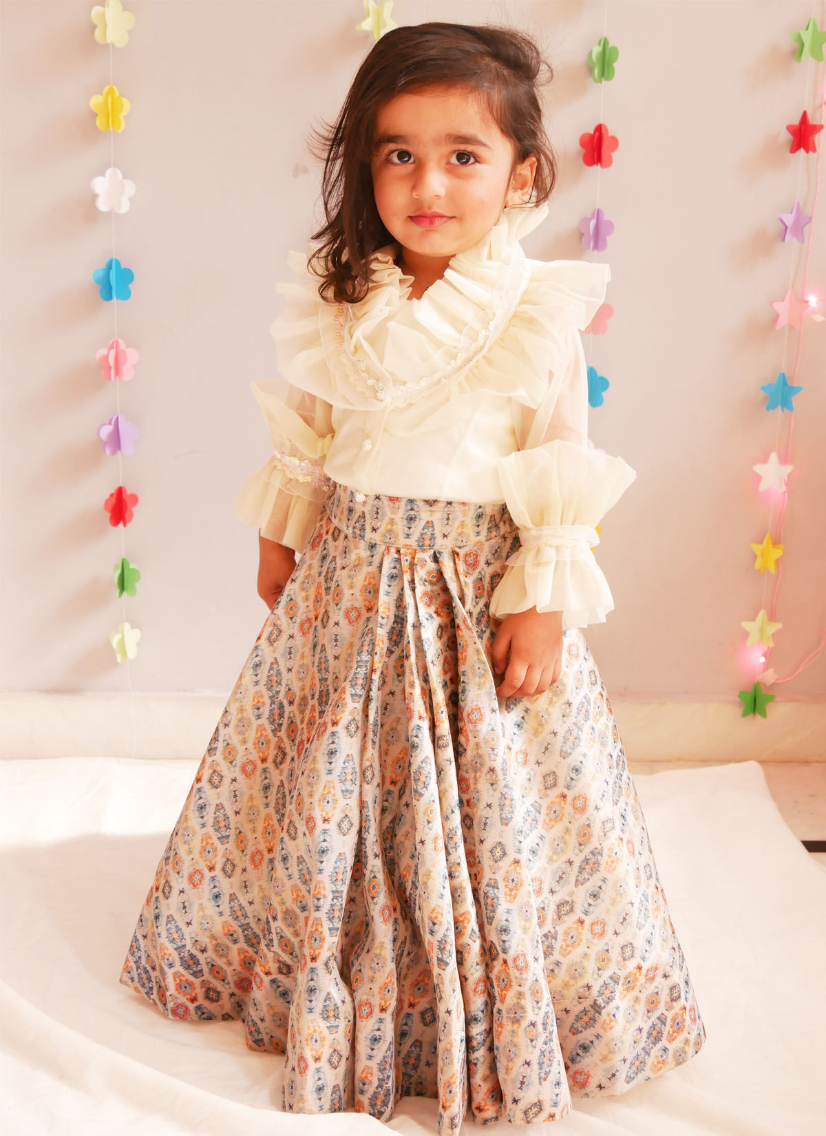 Off White With Printed Skirt