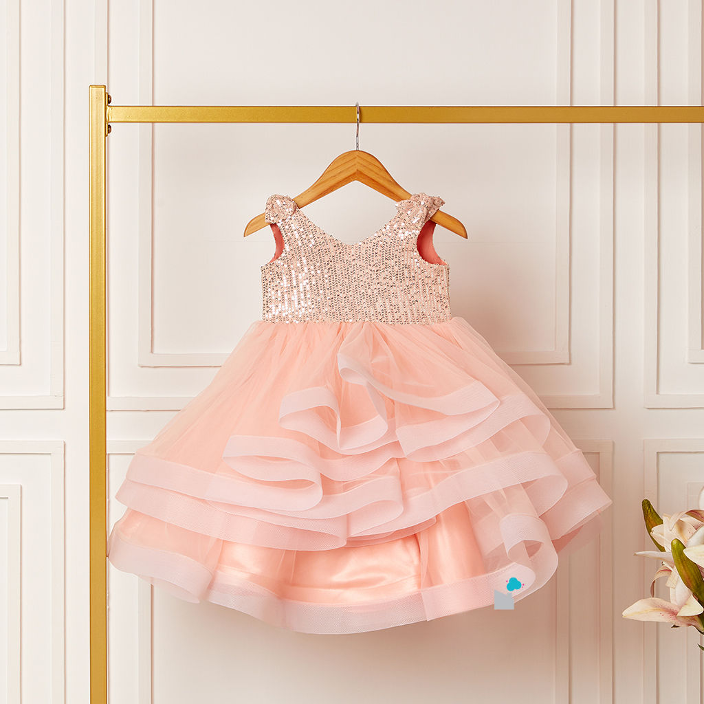 Peach Sequins Layered Gown