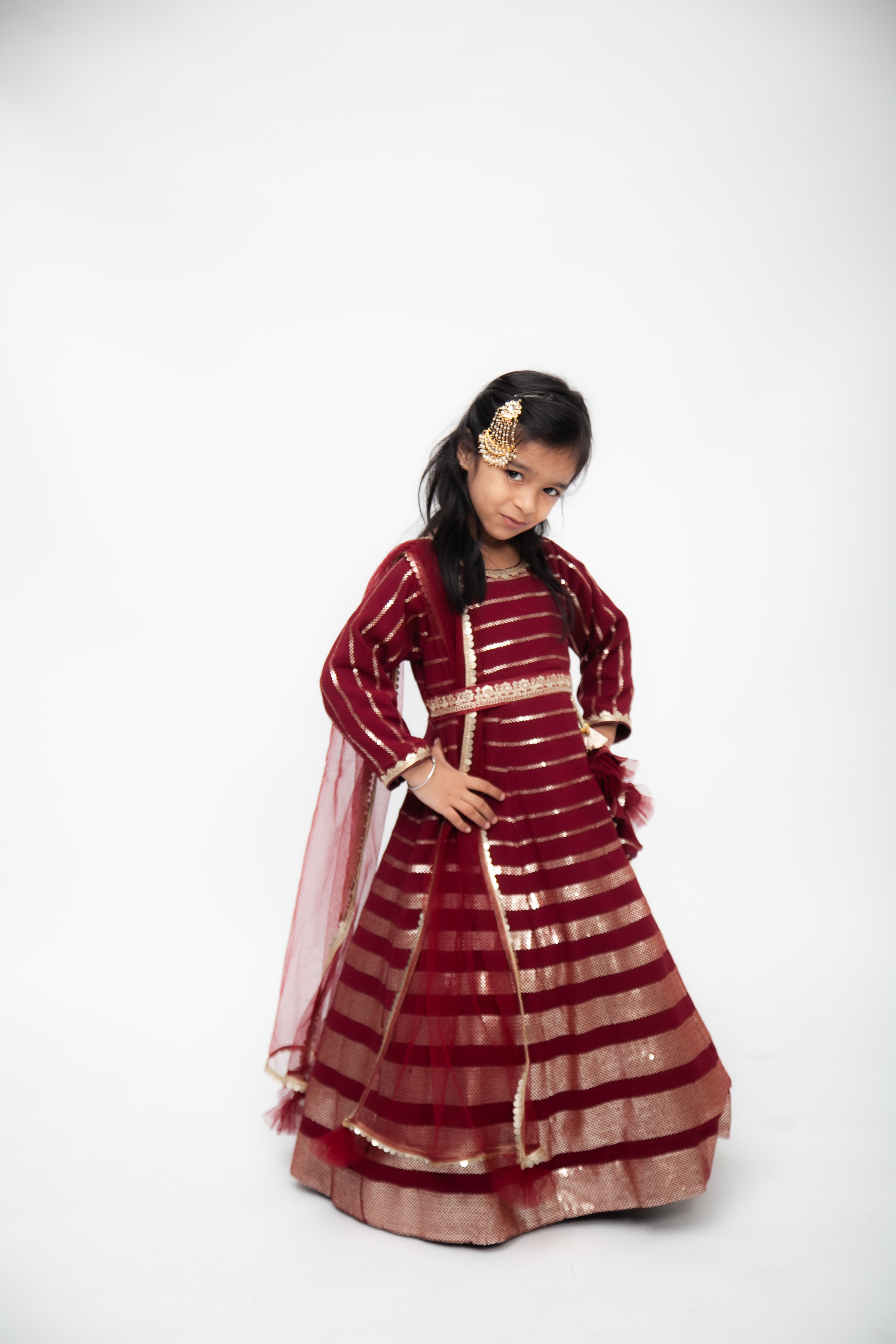 Maroon Sequins Strips Anarkali