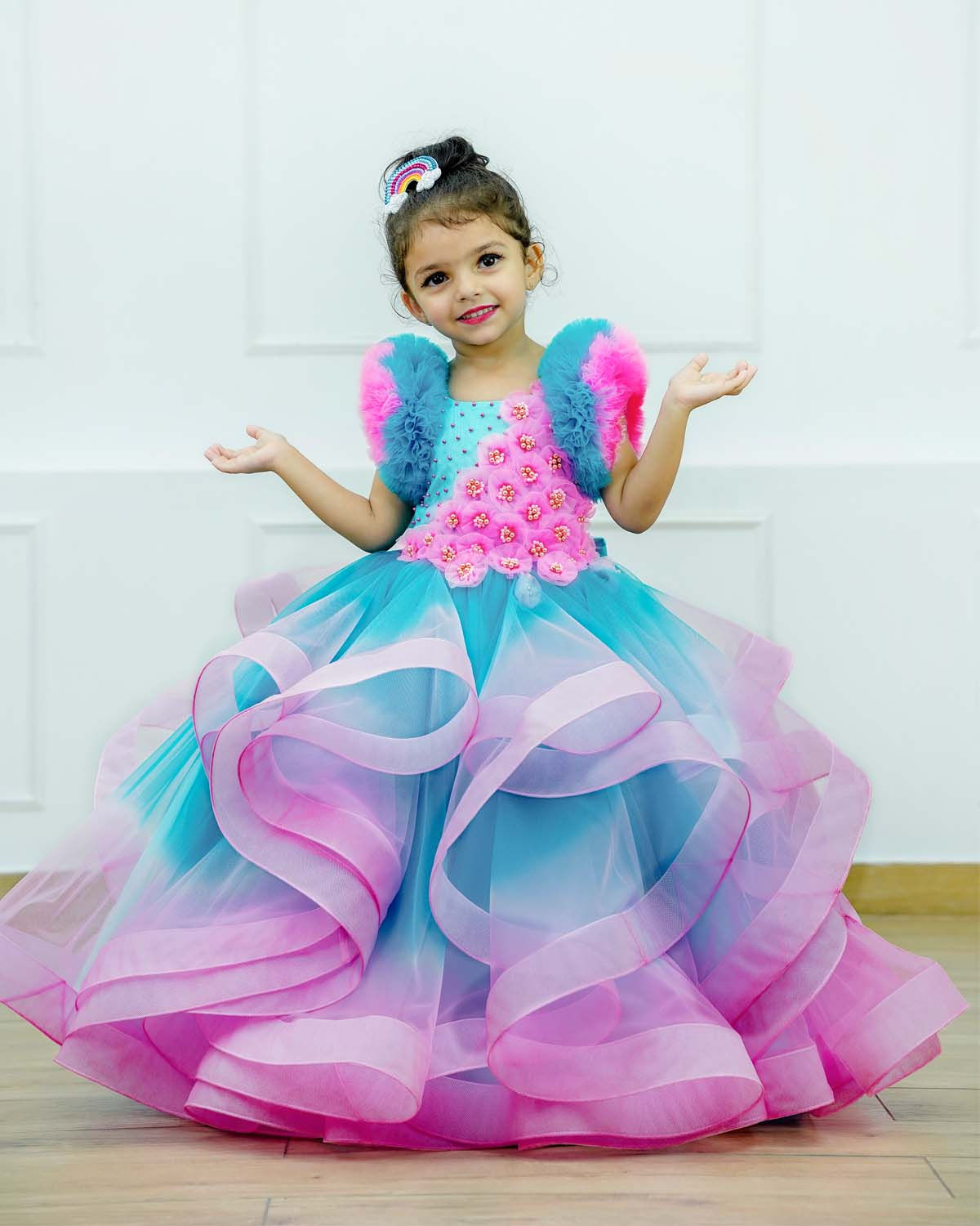 Pool party- pale turquoise with light pink Color Gradient Swirled Gown