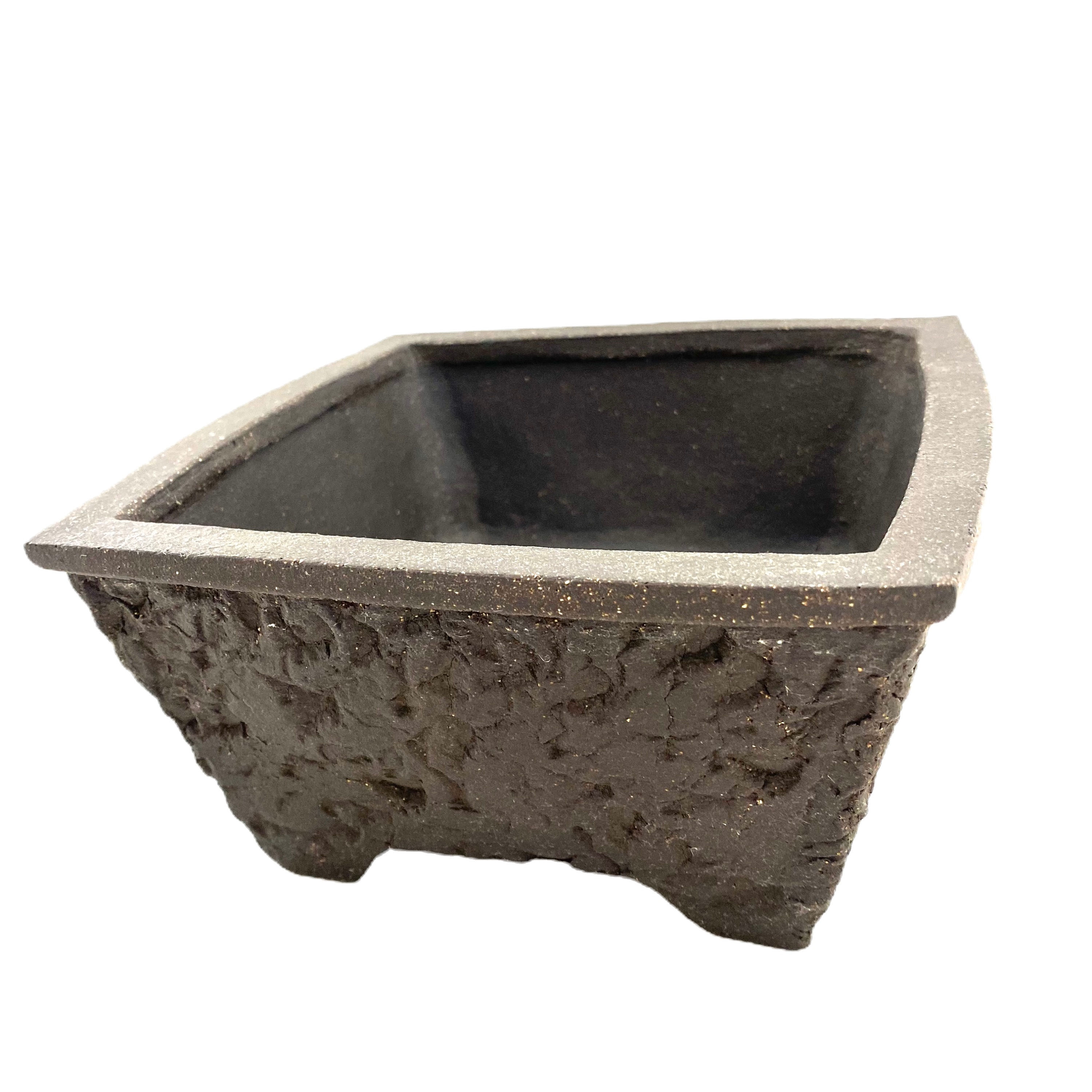 Unglasierter rechteckiger Shohin-Topf aus Steinzeug