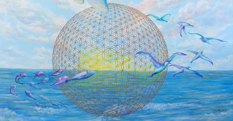 Street Art. Sacred Geometry. Muralism. Birds mural painting. Wings painting. Flower of Life mural. Surreal mural. Surreal Street Art.