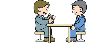 スーツ姿男性相談しているイラスト