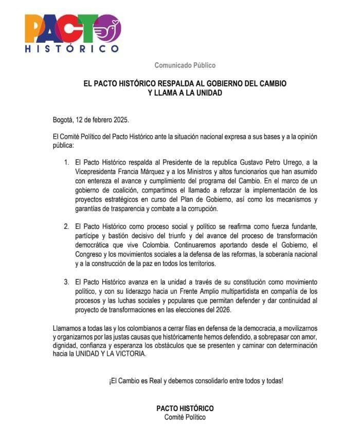 Comunicado del Comité técnico del Pacto Histórico