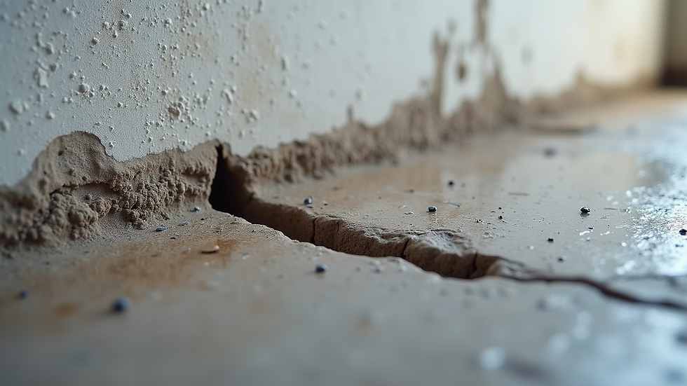 Close-up view of foundation crack in a residential basement wall