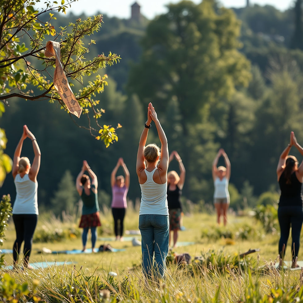 moterys praktikuojančios jogą gamtoje