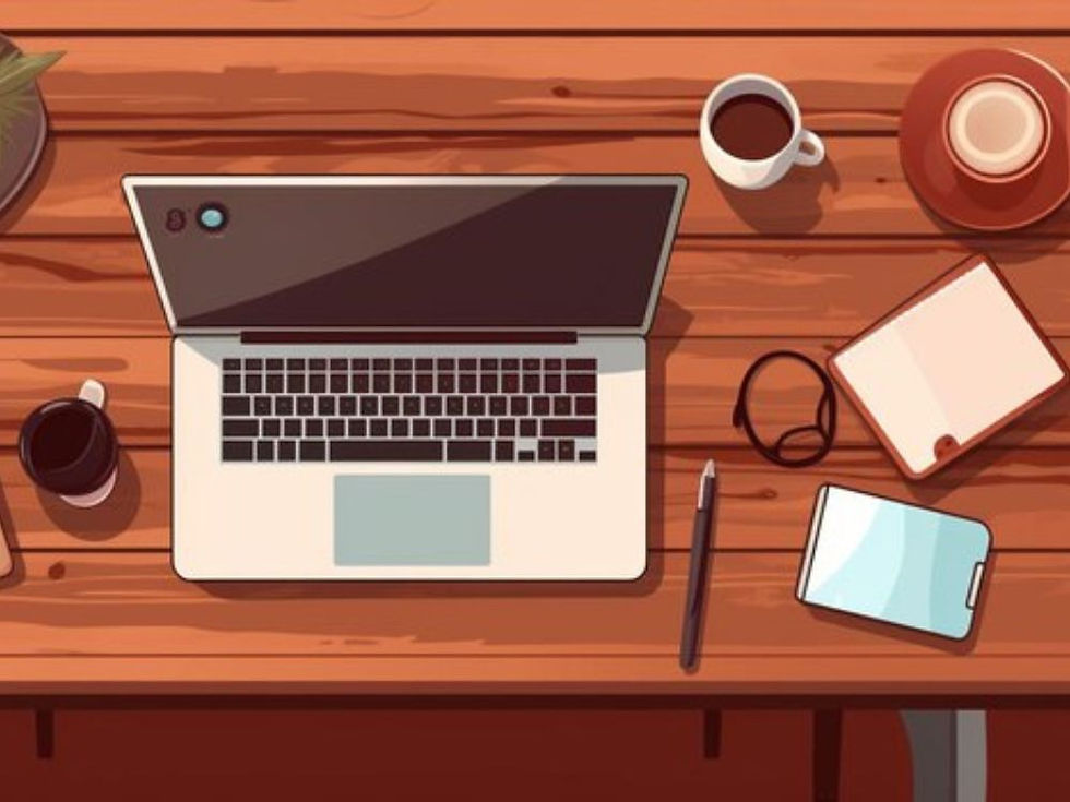 Mesa de trabalho com notebook e smartphone, caderno de anotações e café, representando alguém que tem uma rotina tecnológica e que trabalha e estuda de qualquer lugar com o smartphone.