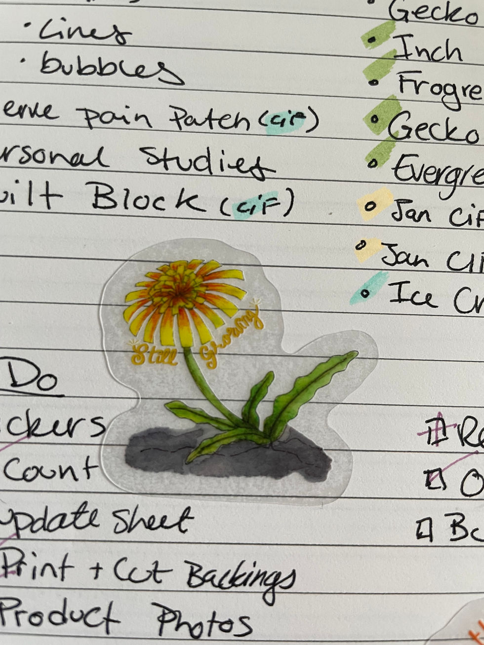 Thumbnail: A page in a planner with some of the stickers scattered around the page showing that the background to the stickers is mostly clear