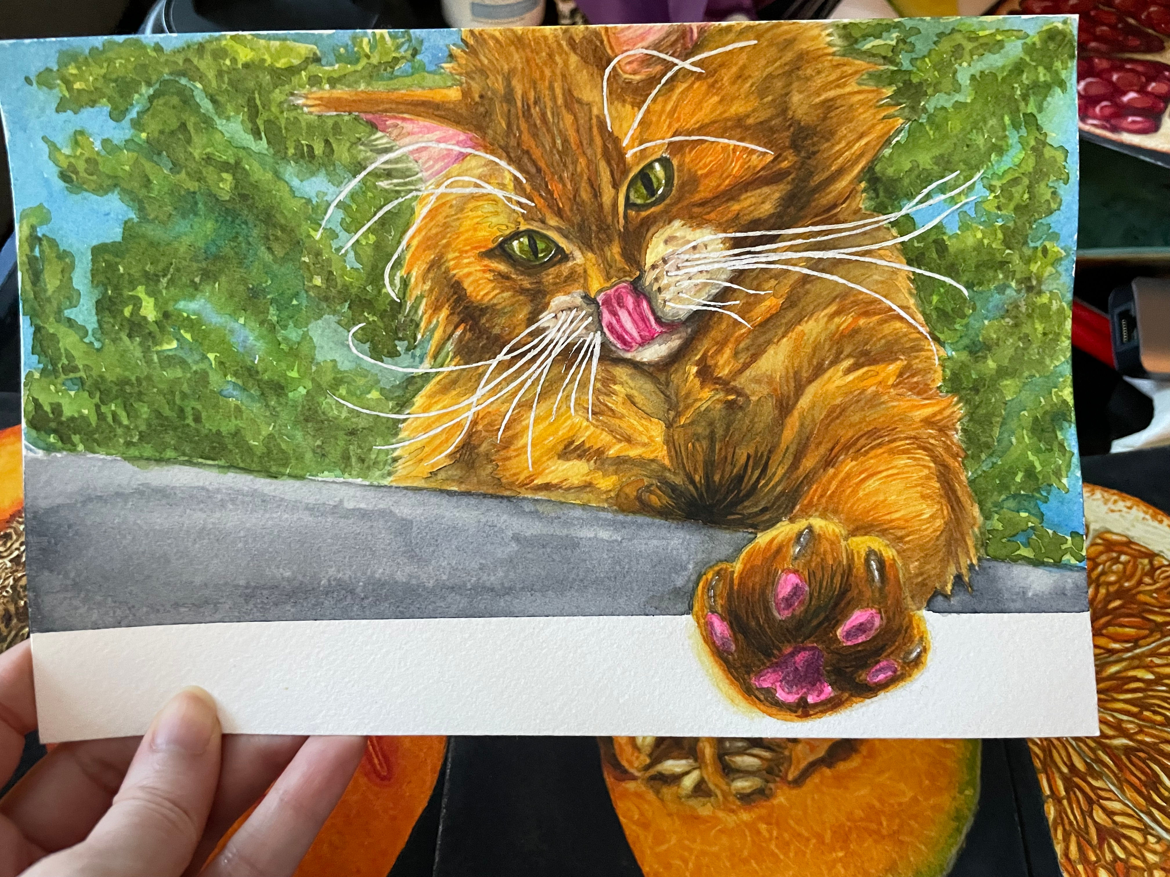 Reaching Cat Original Art