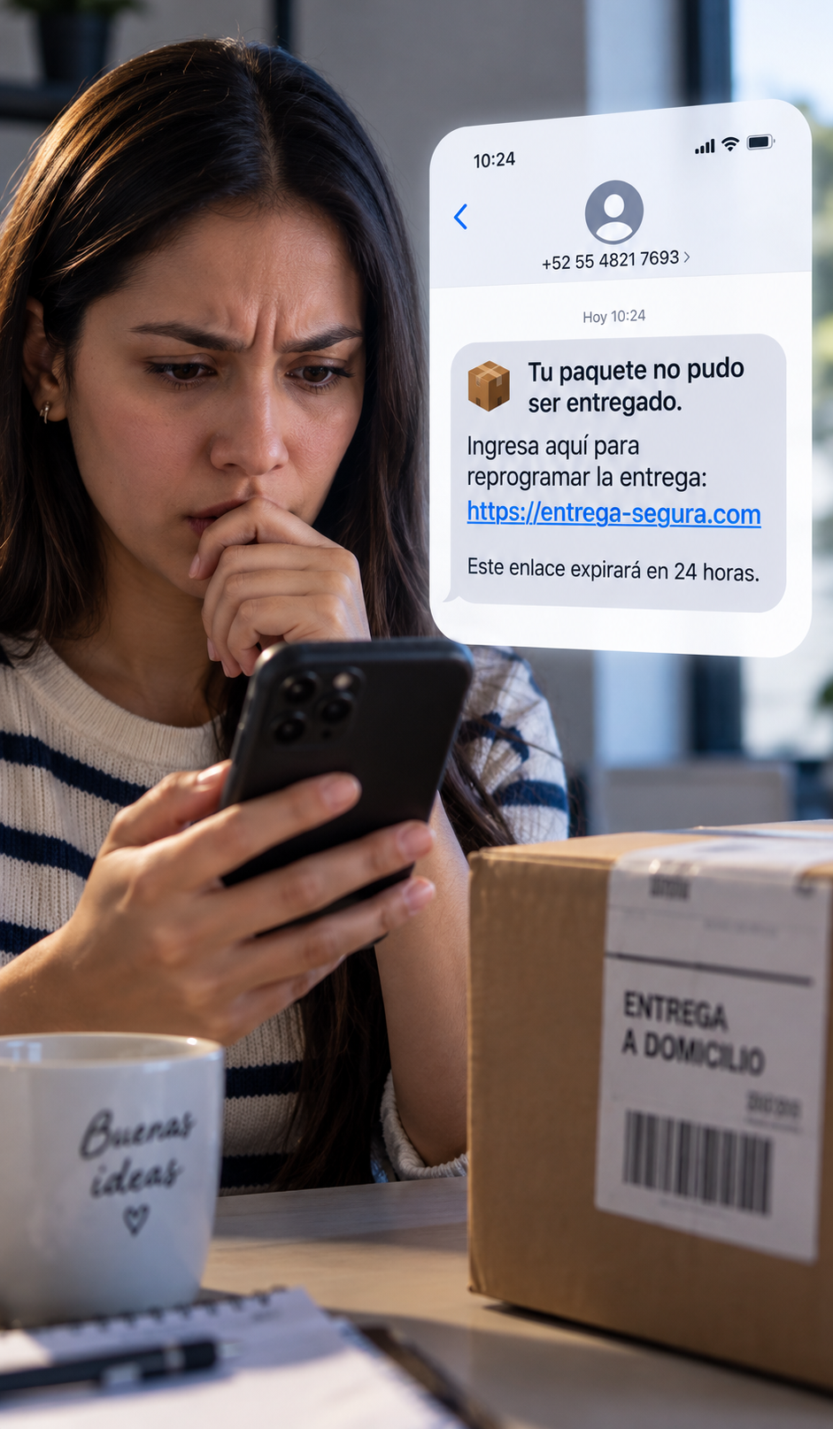 mensaje estafa tratando de hacerte hacer click en el enlace